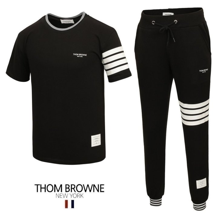 THOM BROWNE 톰브라운 사선 시보리 반팔 & 긴바지 셋업 2COLOR